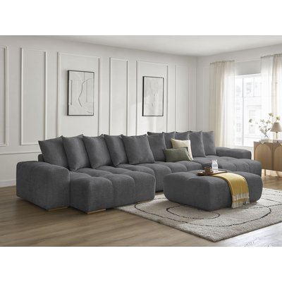 Canapé panoramique fixe 7 places en tissu bouclette avec pouf, ANAKIN BOBOCHIC