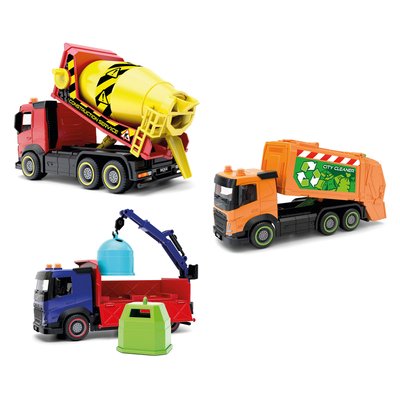 1 de 3 camions différents, bétonnière, camion de recyclage ou ramassage d'ordures, avec mécanisme à friction DICKIE TOYS