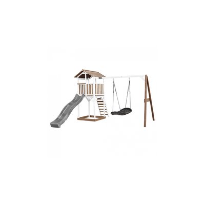 AXI Beach Tower avec Nid Roxy Balancoire Marron Blanc Toboggan Gris AXI HOUSE