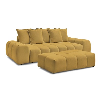 Canapé droit convertible 3 places en tissu chiné avec pouf, EVEREST BOBOCHIC