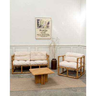 Salon en bambou et tissu Jacques N°142 - Bon état DEBONGOUT