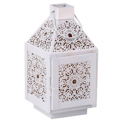 Lanterne en métal blanc style oriental 10.5x11.5x21cm URBAN LIVING