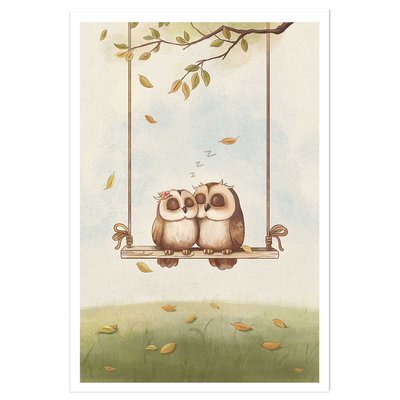 Affiche enfant hiboux amoureux HEXOA