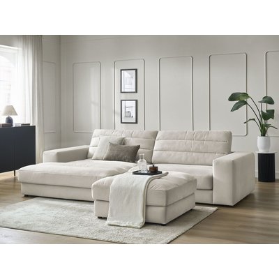Canapé d'angle fixe 4 places en velours avec pouf, SIERRA BOBOCHIC