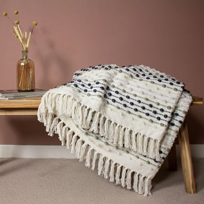 Dhadit Woven Stripes Fringed Throw FURN.