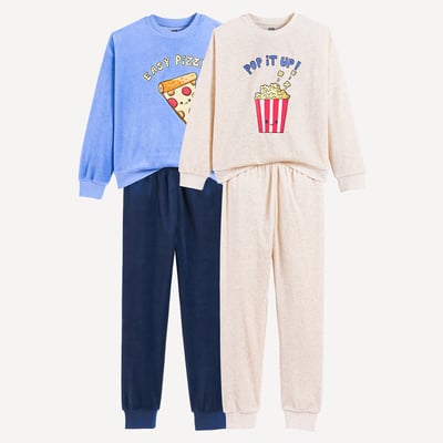 Lot de 2 pyjamas, en velours, motifs pizza et pop corn LA REDOUTE COLLECTIONS