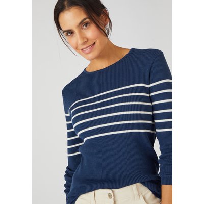 Pull col rond en laine mérinos, uni et rayé DAMART