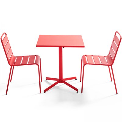 Salon de jardin table carrée et 2 chaises en métal, PALAVAS OVIALA