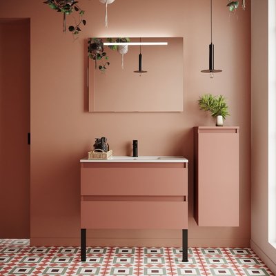 Ensemble vasque intégrée 2 tiroirs + colonne à droite - HUDSON HOMIFAB