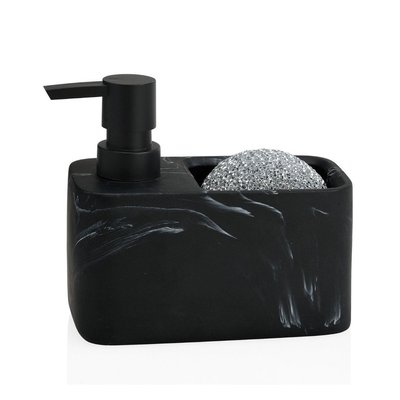 Distributeur Liquide Vaisselle + Porte Éponge Polyrésine Effet Marbre Noir WADIGA