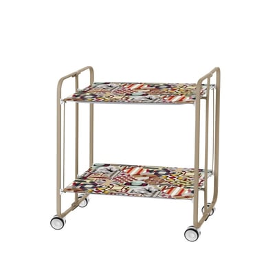 Desserte pliante BAUHAUS avec roulettes, Structure couleur sable, 2 niveaux, 4 positions DON HIERRO
