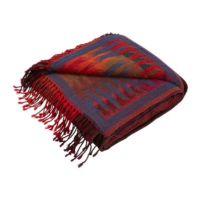 Plaid Khan  en Laine au motif ikat graphique Ecru 140x200 cm MADURA
