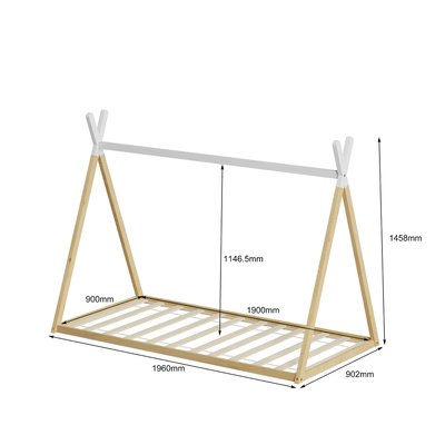 MINEA | Lit tipi INDY 90x190 cm (matelas non inclus) | Blanc et Bois MINEA
