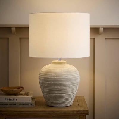 Reba Stone Grey Ceramic Table Lamp with Linen Shade SO'HOME