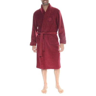 Peignoir Robe De Chambre Long Rouge Uni À Coupe Ajustée Et Col Châle CHRISTIAN CANE