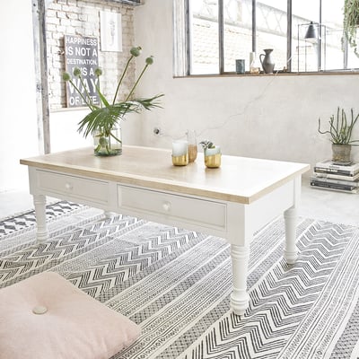 Table basse en bois d'acajou et teck 2 tiroirs  DEMEURE BERAH GETAH