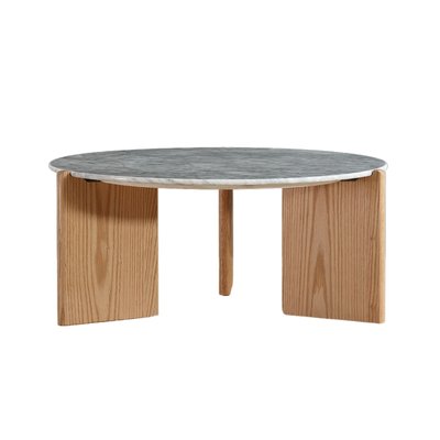 Table basse D80 cm marbre blanc placage chêne ZAGO