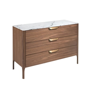 Commode en noyer avec plateau en verre effet marbre ANGEL CERDA