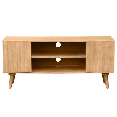 Meuble TV en bois clair manguier massif gravé 2 portes L135 cm RUBIA MILIBOO