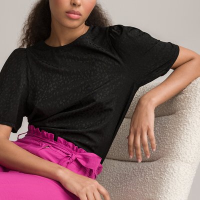 Блузка с круглым вырезом и жаккардовым принтом, короткие рукава LA REDOUTE COLLECTIONS