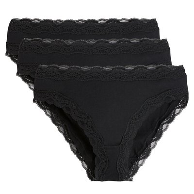 Lot de 3 slips en coton et dentelle LA REDOUTE COLLECTIONS