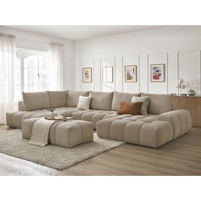 Canapé panoramique convertible 7 places en tissu texturé avec pouf, EVEREST BOBOCHIC