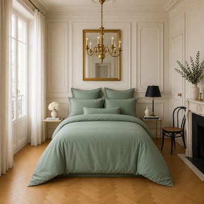 Housse de couette en satin de coton lavé unie, DESIR BATON ROUGE