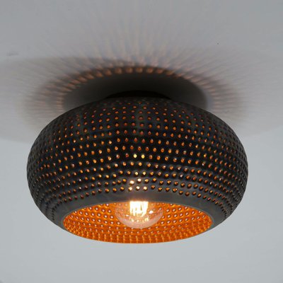 Plafonnier rond ajouré en métal brun sombre Ø35 cm JAVA PIER IMPORT