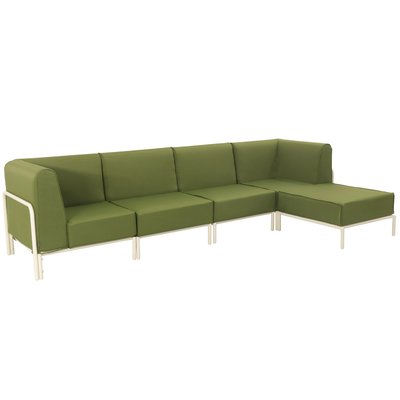 Salon de jardin modulable 5 places avec 2 chauffeuses, 2 fauteuils d'angle et un pouf, PATIO OVIALA