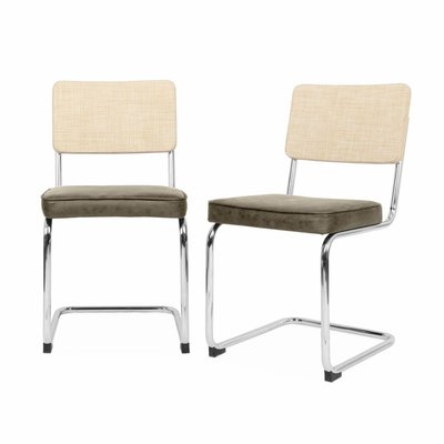 Chaise cantilever acier effet rotin et tissu (lot de 2) MAJA SWEEEK