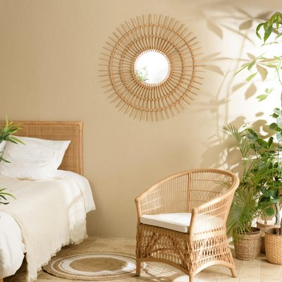 Miroir rond 100 cm en rotin miel MANY PIER IMPORT