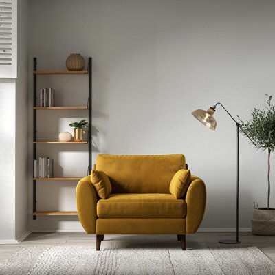 Ada Scandi Velvet Snuggle Chair with Dark Wood Legs SO'HOME