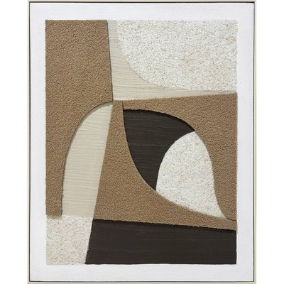 tableau abstrait texturé sable tissu et peinture couleurs chaudes RECOLLECTION