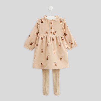 Robe manches longues col montant doublée en velours brodée avec collant uni, certifié OEKO-TEX BOUT'CHOU
