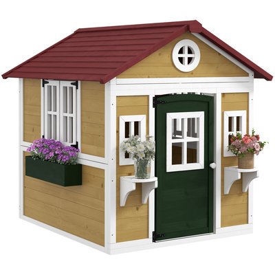 Maisonnette pour enfants Bois massif Beige OUTSUNNY