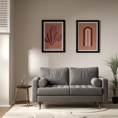 Coco Mid-Century Velvet 2 Seater Sofa with Walnut Legs SO'HOME