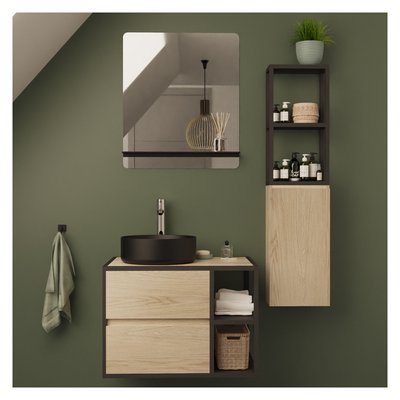 Ensemble meuble simple vasque 70 cm + vasque + miroir + colonne EDISSON MOB IN