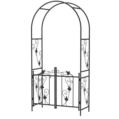 Arche de jardin avec portillon treillis style fer forgé acier thermolaqué noir OUTSUNNY