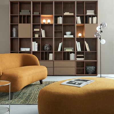 Caisson bas 2 tiroirs, noyer et cuir, Mikube AM.PM