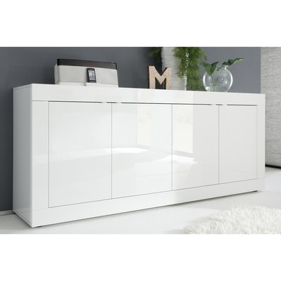 Buffet design blanc laqué brillant 4 portes L207 cm LATTE MILIBOO