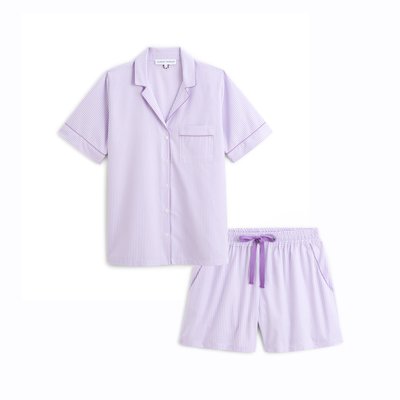 Pyjama short col tailleur en popeline de coton, ESSENTIEL VICHY LAURENCE TAVERNIER