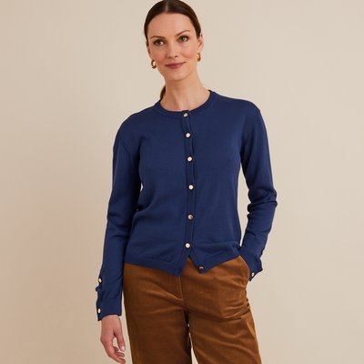 Cardigan col rond en fine maille, laine mélangée ANNE WEYBURN