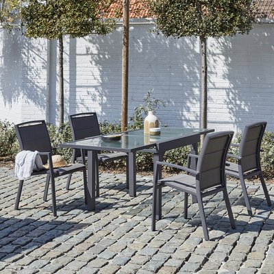 Salon de jardin en aluminium gris extensible 4/8 places MODULO BERAH GETAH