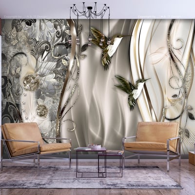 Papier peint intissé panoramique Abstractions Hummingbirds on the Wave (Brown) EDEN