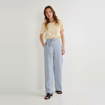 Pantalon taille semi élastiquée à rayures en lin MONOPRIX