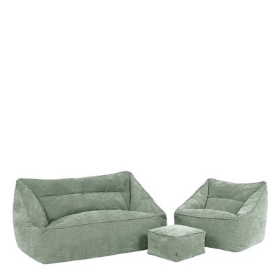 Ensemble 3 poufs en tissu chenille, canapé, fauteuil et repose-pieds pouf carré - CECILIA ICON