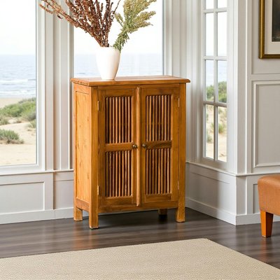 Buffet exotique étroit meuble d'entrée bois teck 2 portes 60cm BISHO PIER IMPORT