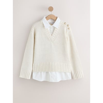Pull en maille à col v avec épaisseur chemise NEXT