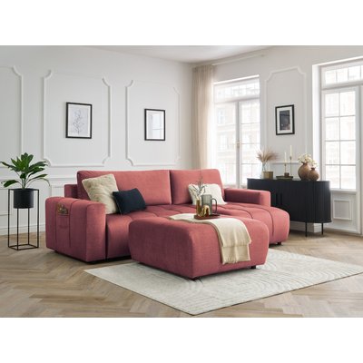 Canapé d'angle convertible 4 places en velours avec pouf, ARSENE BOBOCHIC