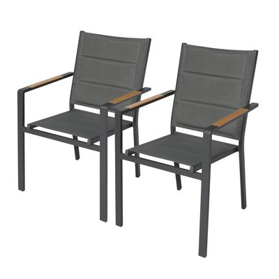 Chaise de jardin en aluminium et textilène avec accoudoirs - Lot de 2, CIOTAT OVIALA